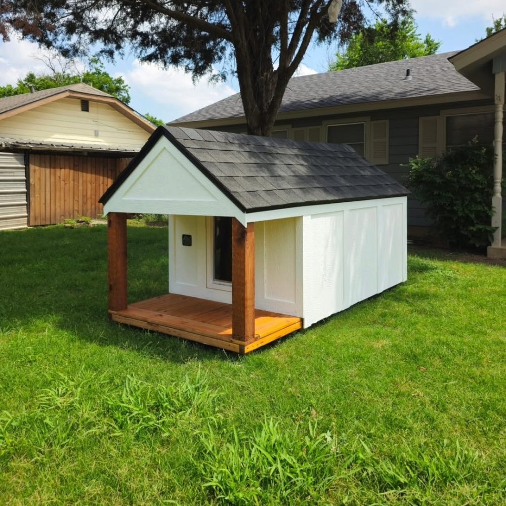 Durable outdoor dog Kennel, insulated 4x6 ft with elevated 2 ft front porch – ideal for all seasons in Australian, Canadian, and American climates