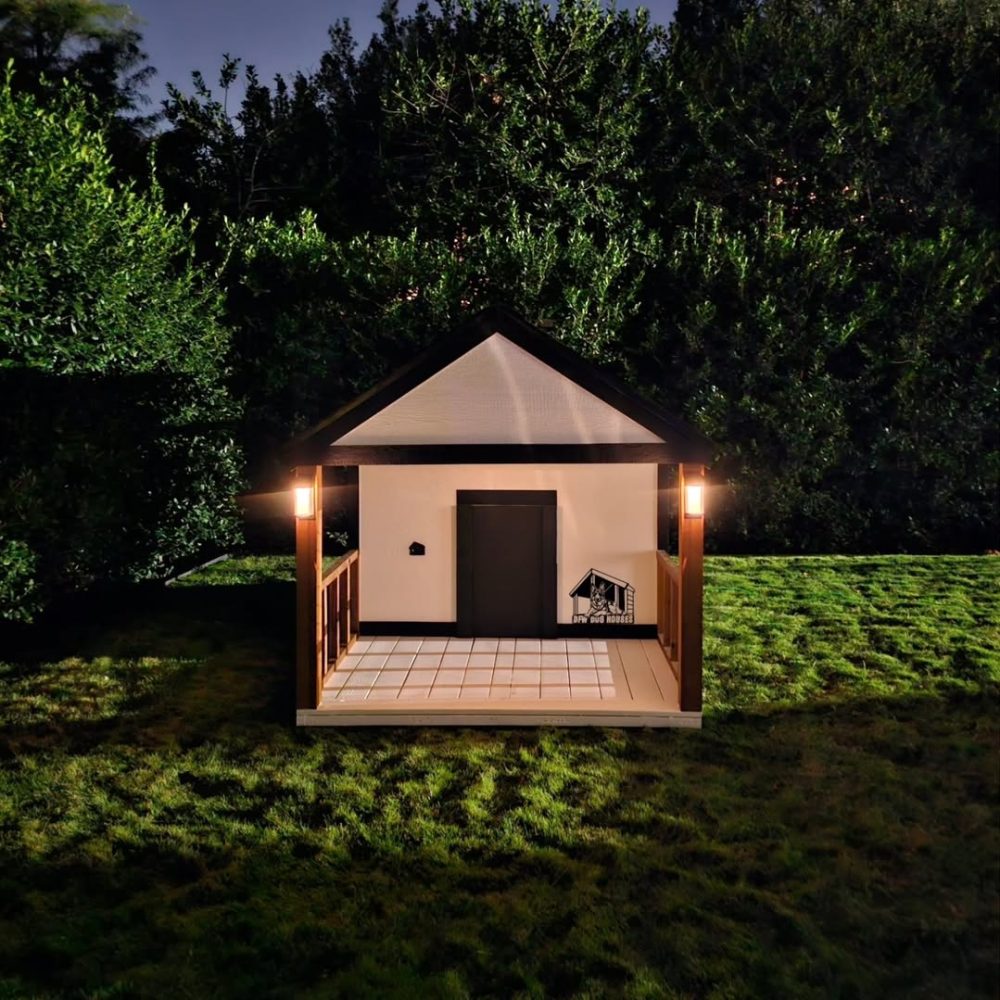 Luxury insulated dog house, 6x6 footprint with weatherproof 4ft porch – designed for comfort and durability in Australian, Canadian, and US weather.