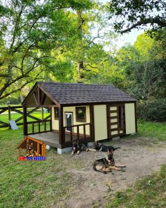 Large insulated dog kennel for large dogs, 8x8 footprint with weatherproof 4x12 ft porch – designed for comfort and durability in Australian, Canadian, and US weather.